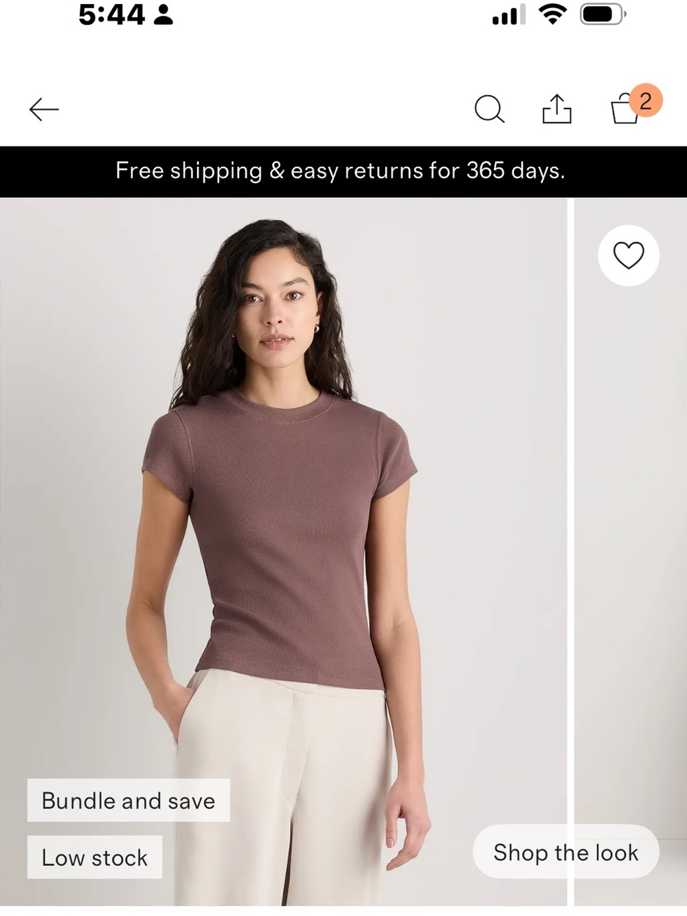 Quince Short-Sleeve Ribbed Crewneck Top in Mauve